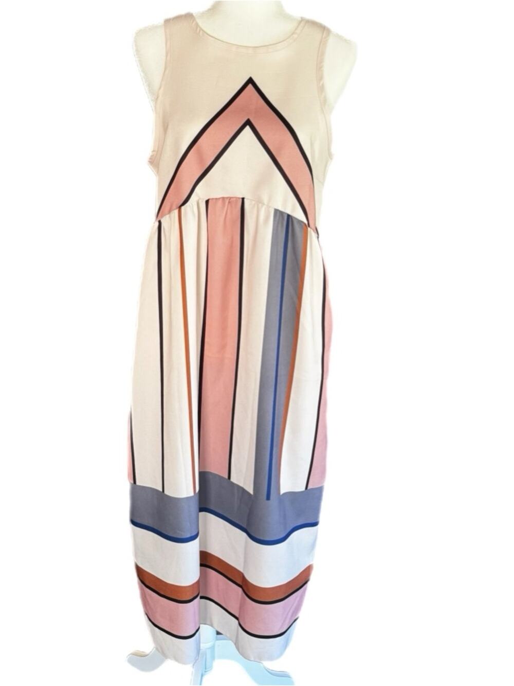 Sleeveless Striped Maxi Dress in Cream and Pink Sz M